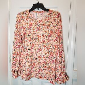 Acting Pro Tunic Top Shirt Orange Peach Floral Ribbed Knit NWOT